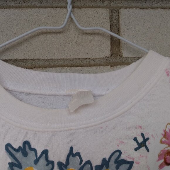 Vintage Hand Painted Bejeweled Sweatshirt White Pink Floral 44" Bust - Picture 7 of 11